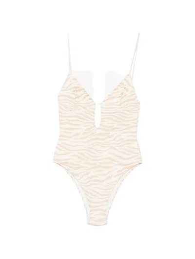 Mc2 Saint Barth Crunchy Zebra-print Swimsuit In Gray