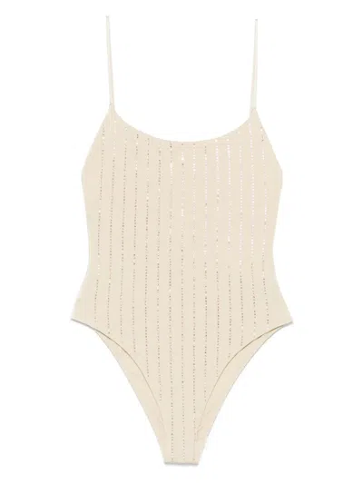 Mc2 Saint Barth Crystal-embellished Swimsuit In Neutral