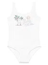 Mc2 Saint Barth Crystal-logo Swimsuit In White