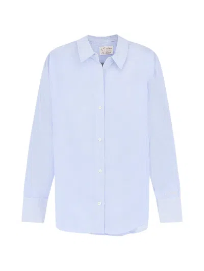Mc2 Saint Barth Crystal Striped Embroidered Shirt In Blue