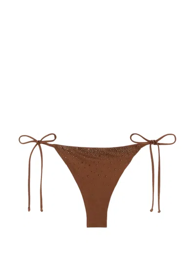 Mc2 Saint Barth Crystal-embellished Side-tie Bikini Bottoms In Brown