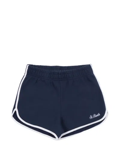 Mc2 Saint Barth Kids' Curly Contrast-trim Embroidered Shorts In Blue