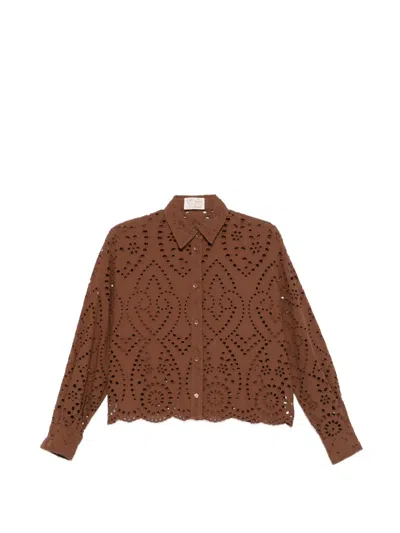 Mc2 Saint Barth Cut-out Embroidered Blouse In Brown