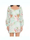 Mc2 Saint Barth Cut-out Floral Linen Mini Dress In Blue