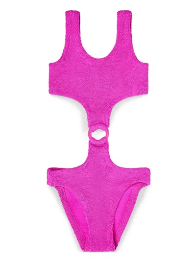Mc2 Saint Barth Kids' Cut-out Knitted Swimsuit In Pink