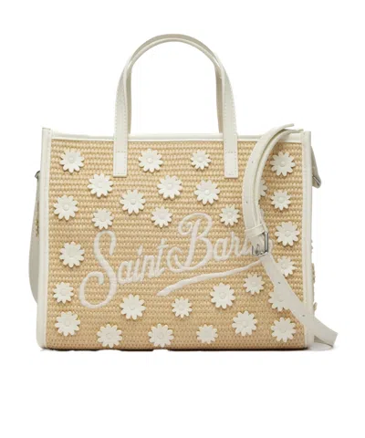 Mc2 Saint Barth Daisy Appliqué Embroidered Shoulder Bag In Beige