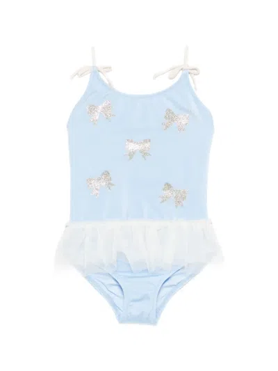 Mc2 Saint Barth Kids' Dancer Bow Ruffled Swimsuit In Blue