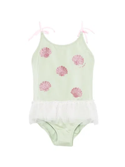 Mc2 Saint Barth Kids' Dancer Ruffled Swimsuit In Green
