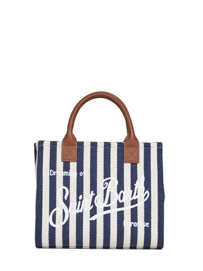 Mc2 Saint Barth Dark Blue And White Vanity Bag Midi Handbag With Shoulder Strap