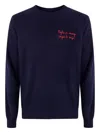 Mc2 Saint Barth Dark Blue Crew Neck Sweater With Red Embroidery In Multi