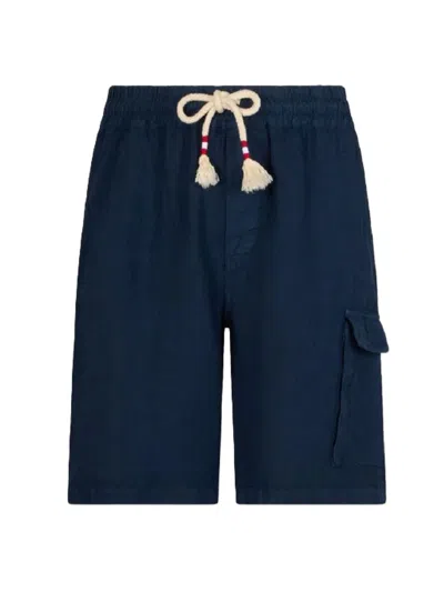Mc2 Saint Barth Dark Navy Textured Fabric Shorts In Blue