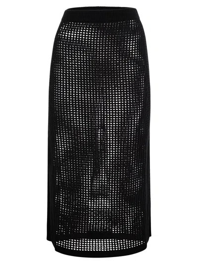 Mc2 Saint Barth Darline Crochet Midi Skirt In Black
