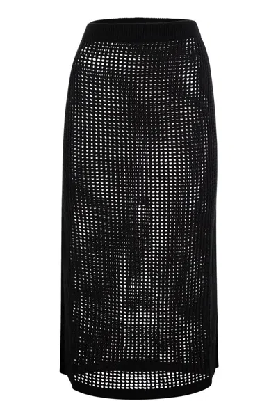 Mc2 Saint Barth Darline - Crochet Midi Skirt In Black