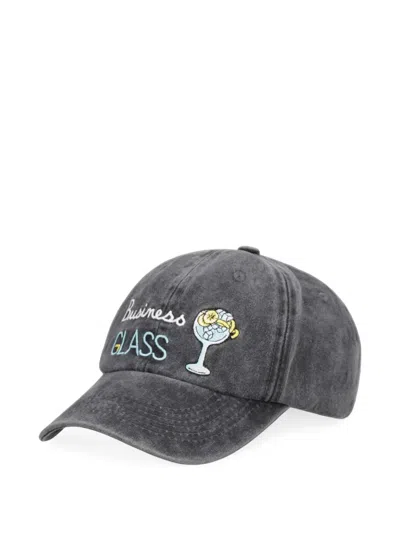 Mc2 Saint Barth Davis Denim Baseball Cap In Black With Business Glass Embroidery In Gray