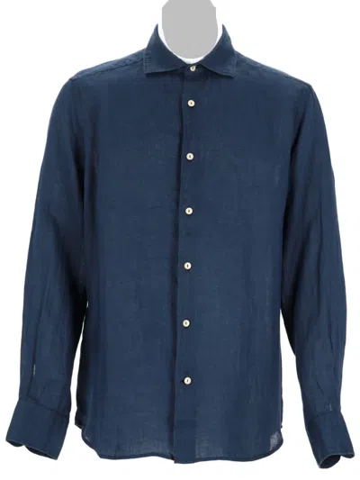 Mc2 Saint Barth Deep Blue Relaxed Linen Casual Shirt