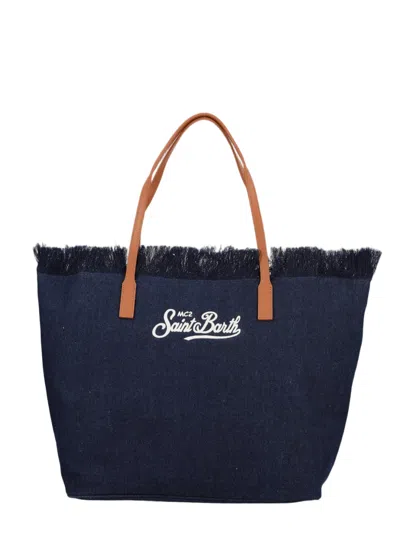 Mc2 Saint Barth Deep Indigo Frayed Top Tote Bag In Blue
