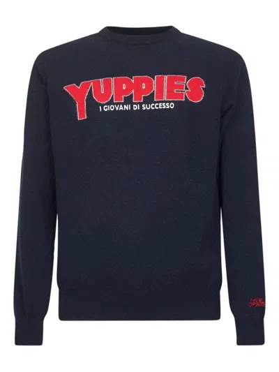 MC2 SAINT BARTH DEEP NAVY CREW NECK SWEATER WITH BOLD LETTERING