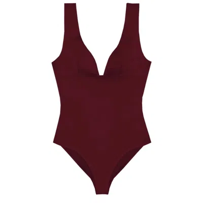 Mc2 Saint Barth Deep V-neck One-piece Swimsuit With High-cut Leg In Red