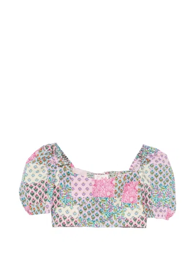 Mc2 Saint Barth Delia Square-neck Floral-detail Top In Pink