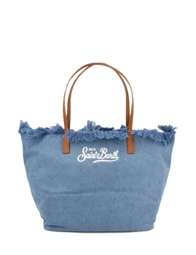Mc2 Saint Barth Denim Blue Fringe Shoulder Bag