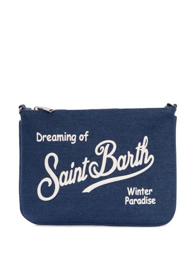 Mc2 Saint Barth Denim Embroidered Crossbody Bag In Blue