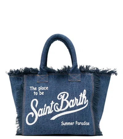 Mc2 Saint Barth Denim Logo Large Tote In Blue