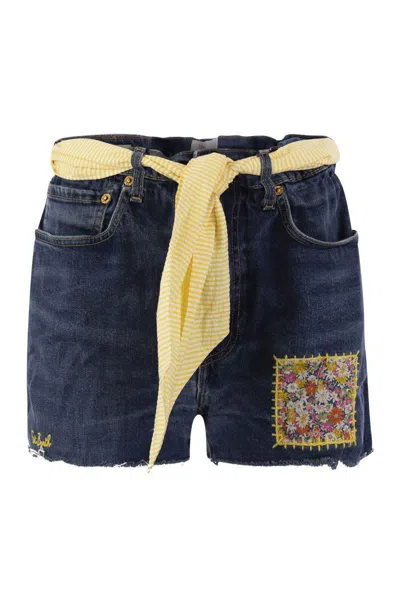 Mc2 Saint Barth Denim Shorts With Belt And Patches