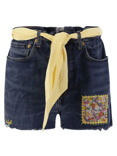 MC2 SAINT BARTH DENIM SHORTS WITH BELT AND PATCHES