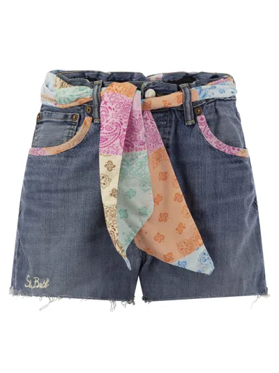 Mc2 Saint Barth Denim Shorts With Belt And Patches