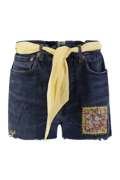 Mc2 Saint Barth Arizona Belted Denim Shorts In Navy