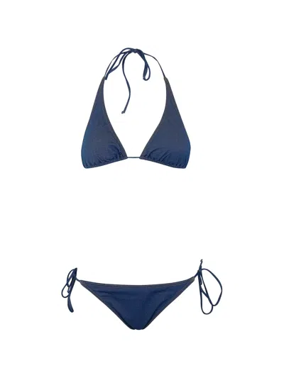 Mc2 Saint Barth Denim-effect Triangle Bikini In Blue