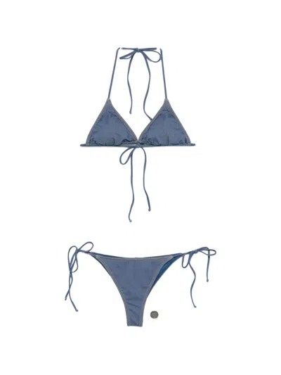 Mc2 Saint Barth Denim-effect Triangle Bikini In Blue