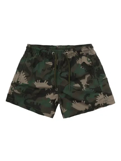 Mc2 Saint Barth Kids' Dinosaur-camo Swim Shorts In Green