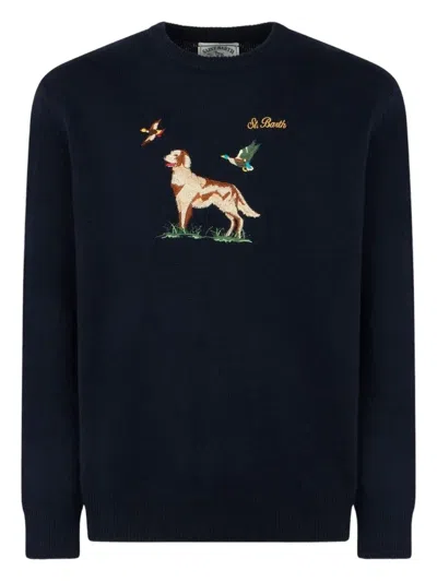 Mc2 Saint Barth Dog-motif Crew-neck Sweater In Blue