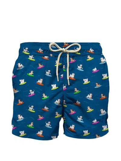 Mc2 Saint Barth Dog-print Drawstring Swim Shorts In Blue