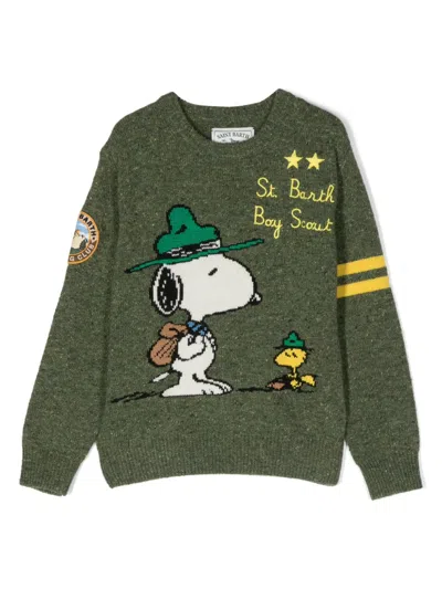 Mc2 Saint Barth Kids' Donegal Snoopy Scout Intarsia-knit Jumper In Green