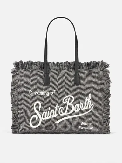 Mc2 Saint Barth Donegal Vanity Fringed Shoulder Bag With Herringbone Pattern In Grey