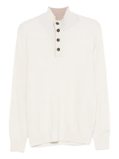 Mc2 Saint Barth Dorian Buttoned High-neck Sweater In White