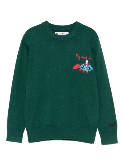 Mc2 Saint Barth Kids' Douglas Superman Crewneck Graphic Sweater In Green