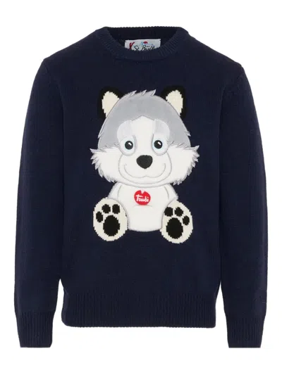 Mc2 Saint Barth Douglas Wolf-appliqué Sweater In Blue