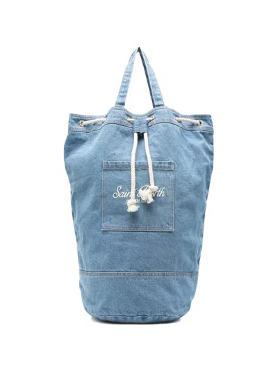 Mc2 Saint Barth Drawstring Denim Backpack In Red