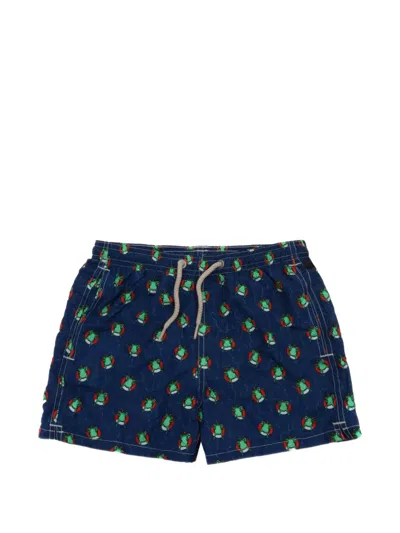 Mc2 Saint Barth Kids' Drawstring Frog-print Swim Shorts In Blue