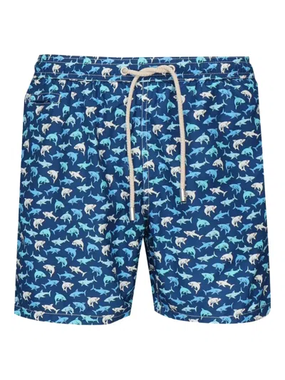 Mc2 Saint Barth Drawstring Shark-print Swim Shorts In Blue