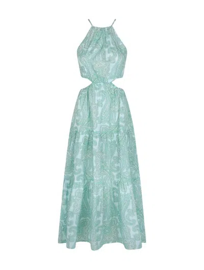 Mc2 Saint Barth Woman Cut Out Long Dress Kaby With Paisley Print In Multi