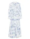 Mc2 Saint Barth Tropical Print Maxi Dress With Front Button Fastening And Belted Waist In Blue