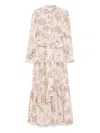 Mc2 Saint Barth Belted Waist Maxi Dress With Buttoned Cuffs And Palm Tree Print