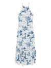 Mc2 Saint Barth Halterneck Maxi Dress With Scenic Blue And White Print In Multi