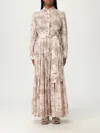 Mc2 Saint Barth Belted Waist Maxi Dress With Buttoned Cuffs And Palm Tree Print