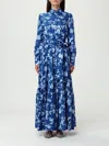 Mc2 Saint Barth Floral Maxi Dress With Classic Collar In Blue