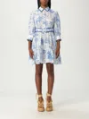 Mc2 Saint Barth Woman Toile De Jouy Linen Dress Daisy In Blue